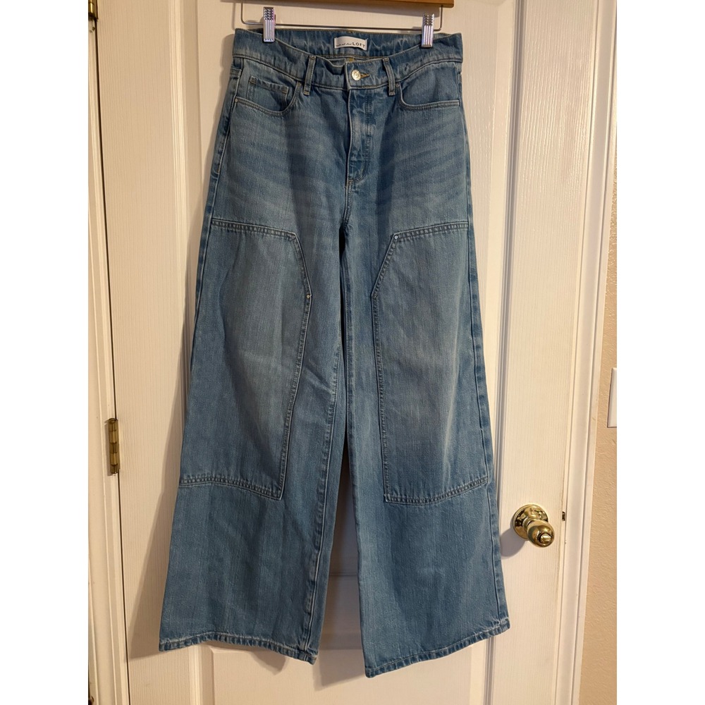 Loft Wide Leg Jeans Women 4/27 Light Blue Excellent Double Knee Carpenter Pant